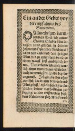 Ein ander Gebet vor der empfahung des Sacraments.