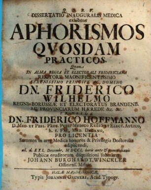 Diss. inaug. med. exhibens Aphorismos quosdam practicos