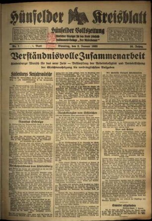 Erste Ausgabe vom Dienstag, den 03. Januar 1933.