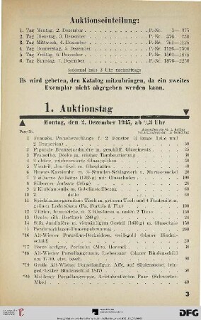 1. Auktionstag Montag, den 2. Dezember 1935, ab ½ 3 Uhr (Nr. 1-375)