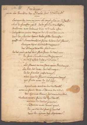 Prologue pour la Comedie de L’Ecole des Vieillards