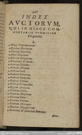 Index Auctorum, Qui In Hisce Commentariis Promisque allegantur