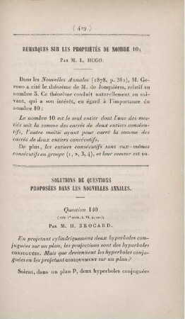 Remarques sur les propriétés du nombre 10.