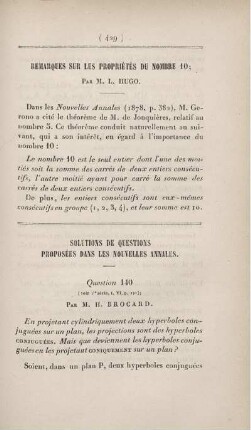 Remarques sur les propriétés du nombre 10.