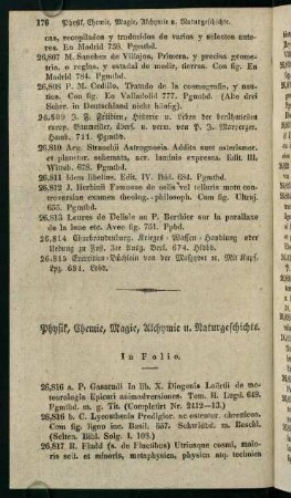 Physik, Chemie, Magie, Alchemie u. Naturgeschichte.