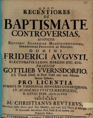 Recentiores De Baptismate Controversias