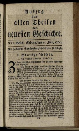 XXX. Stück. Coburg, den 23. Julii, 1760.