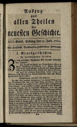 XXX. Stück. Coburg, den 23. Julii, 1760.