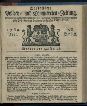 30tes Stueck, Montag den 24ten Julius 1769