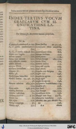 Index Tertius Vocum Graecarum Cum Significatione Latina.