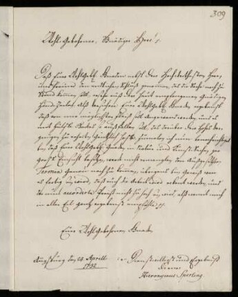 Brief von Hieronymus Sperling an Johann Friedrich von Uffenbach. Augsburg, 24. 4.1732