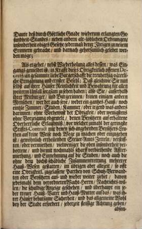 Obwohlen in gemeiner Stadt Wachtgedings-Ordnung unter der specialen Rubric: Wem und wie die Burger allhier ihre Häuser und Herbergen verlassen mögen, oder nicht? deutlich vorgeschrieben ... : Decretum in Senatu Regenspurg den 17. Maji, Anno 1714.