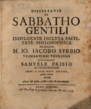 De Sabbatho Gentili