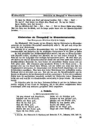 Kinderreime als Übungsstoff im Elementarunterricht