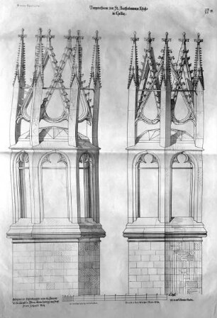 Aufrisse des südlichen Chorteppenturms der Bartholomäuskirche in Kolín