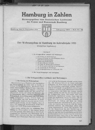 Der Wohnungsbau in Hamburg im Kalenderjahr 1953
