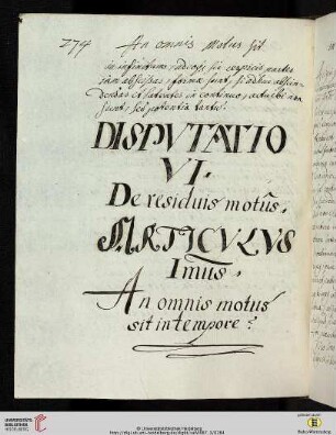 Disputatio VI De residuis motûs