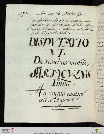Disputatio VI De residuis motûs