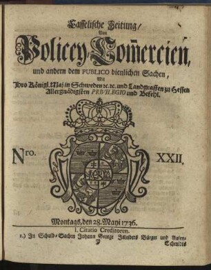 Nro. XXII, Montags, den 28. Mayi 1736