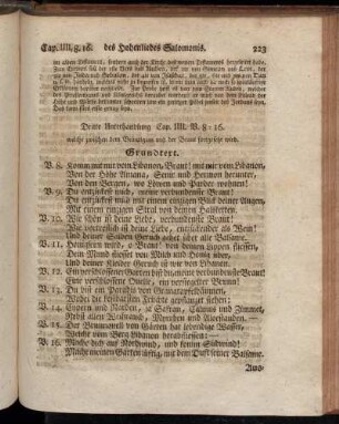 Dritte Unterhandlung Cap. IIII. V. 8 - 16. welche zwischen dem Bräutigam und der Braut fortgesetzt wird.