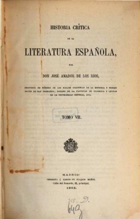 Historia crítica de la literatura española. 7