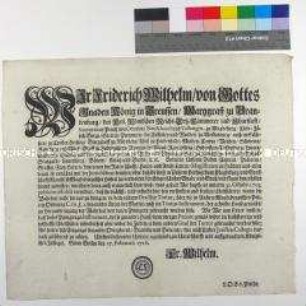 Edikt von Fiedrich Wilhelm I. König in Preußen betreffend Anwendung von Folter und Folterinstrumenten bei Vernehmungen