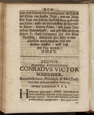 Rector Academiæ Wittebergensis, [...]