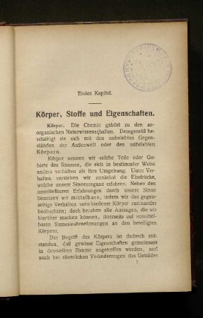 Erstes Kapitel. Körper, Stoffe und Eigenschaften