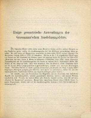 Einige geometrische Anwendungen der Grassmann'schen Ausdehnungslehre