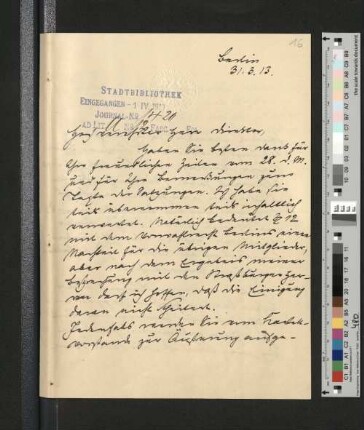 Brief von Prof. Schubart an Prof. Dr. Münzel, Berlin