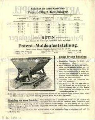 Patent-Bügel-Rollenlager für Gleisfahrzeuge aller Art. / Patent-Muldenfeststellung.