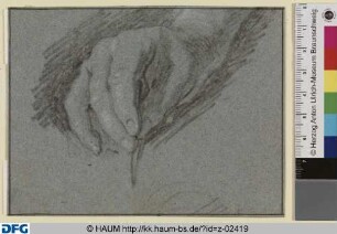 Skizze einer rechten Hand, mit Stift zeichnend