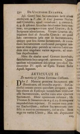590-599, Articulus II. De materia & forma Extremae Unctionis.