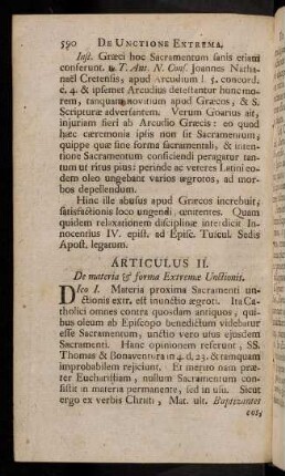 590-599, Articulus II. De materia & forma Extremae Unctionis.