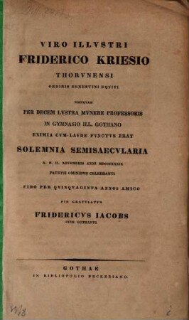 Viro illustri Friderico Kriesio Thorunensi ... gratulatus