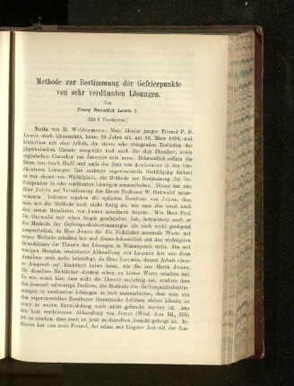 Methode zur Bestimmung der Gefrierpunkte von sehr verdünnten Lösungen.