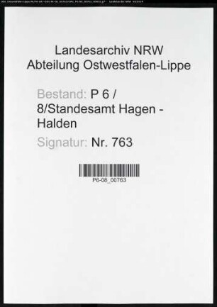 Sterberegister Standesamt Hagen-Halden