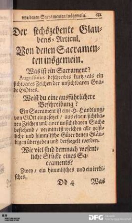 Der sechszehente Glaubens-Articul. Von denen Sacramenten insgemein.