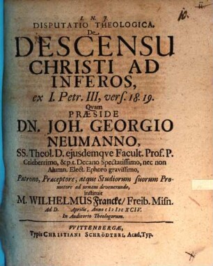 Disp. ... de descensu Christi ad inferos