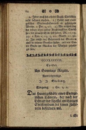 CCCCLXXXVIII. Epistel. Am Sonntage Rogate. Antritspredigt.