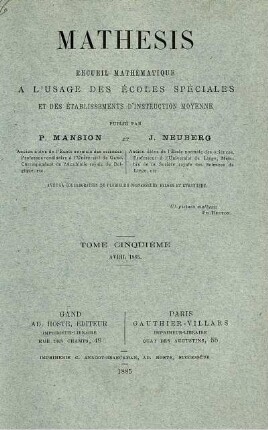 TOME CINQUIÉME AVRIL 1885.