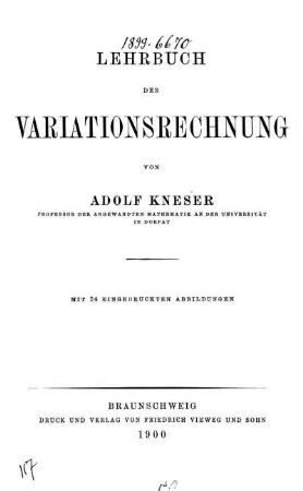 Lehrbuch der Variationsrechnung : Mit 24 eingedruckten Abbildungen