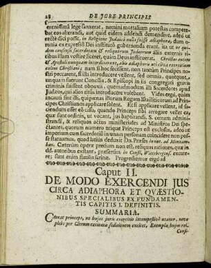 Caput II. De Modo Exercendi Jus Circa Adiaphora Et Quæstionibus Specialibus Ex Fundamentis Capitis I. Definitis.