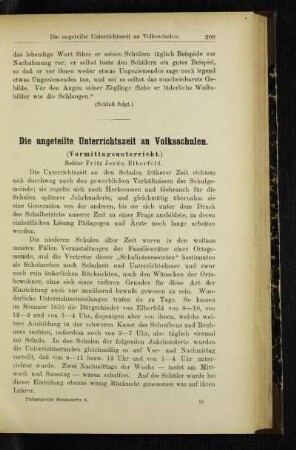 ¬Die¬ ungeteilte Unterrichtszeit an Volksschulen : (Vormittagsunterricht)