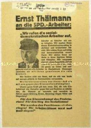Aufruf der KPD an SPD-Anhänger zur Wahl von Ernst Thälmann zum Reichspräsidenten 1932