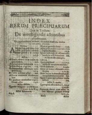 Index Rerum Praecipuarum Quae in Tractatu De investigandis actionibus continentur