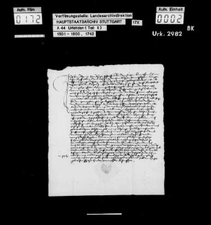 Hans Ban zu Erdmannshausen, wegen Beteiligung am Bauernaufruhr zum Verlassen des Amts Marbach verurteilt, jedoch auf Fürbitten des Junkers Jakob von Bernhausen gegen eine Geldstrafe von 2 fl und die Zusage, Wehr und Harnisch abzulegen, begnadigt, schwört U. und verspricht, fortan keine Wehr außer einem abgebrochenen Brotmesser zu tragen und offene Zechen zu meiden.