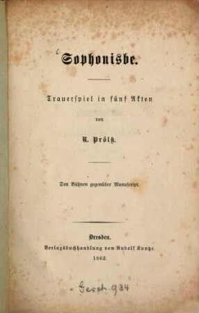 Sophonisbe : Trauerspiel in 5 Akten