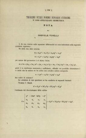 Teoremi sulle forme binarie cubiche e loro applicazione geometrica.