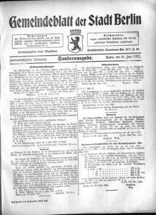 Sonderausgabe, 30. Juni 1921